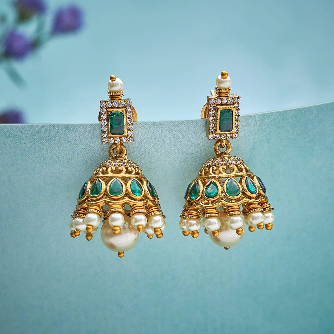 Jhumka Earrings | Kushal's Antique Gold Polished Bead Accents | Nepal