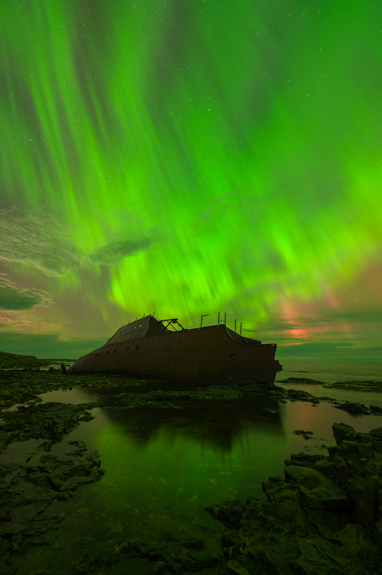 Aurora Over the SS Empire Energy Shipwreck