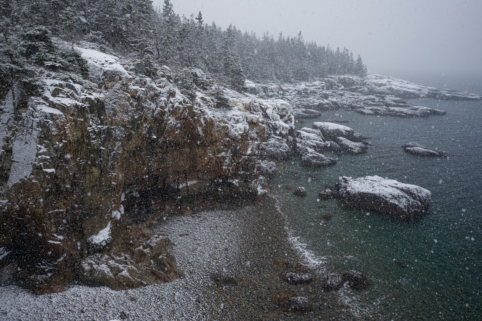 Ocean Cliffs in Snowstorm