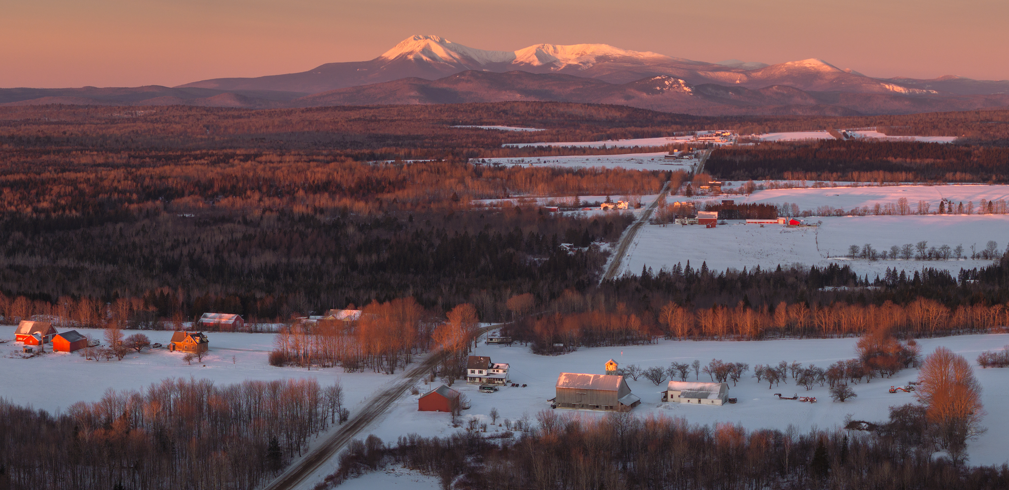Mt. Katahdin Over Farms on a Winter Sunrise
