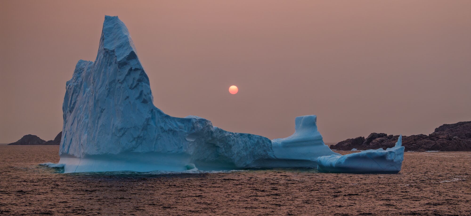 Iceberg Sunset in Wildfire Smoke