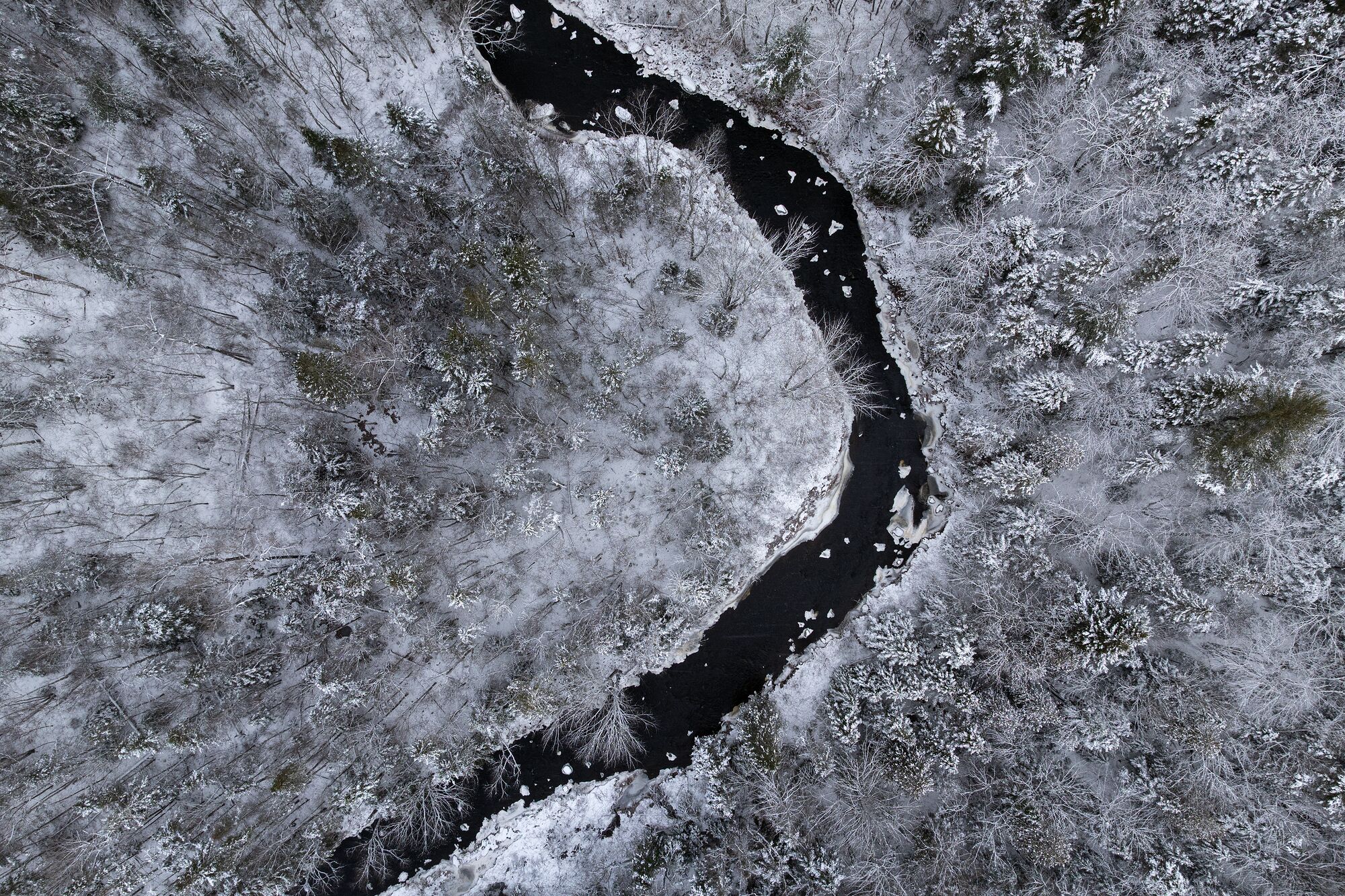 Stream in Snow Aerial