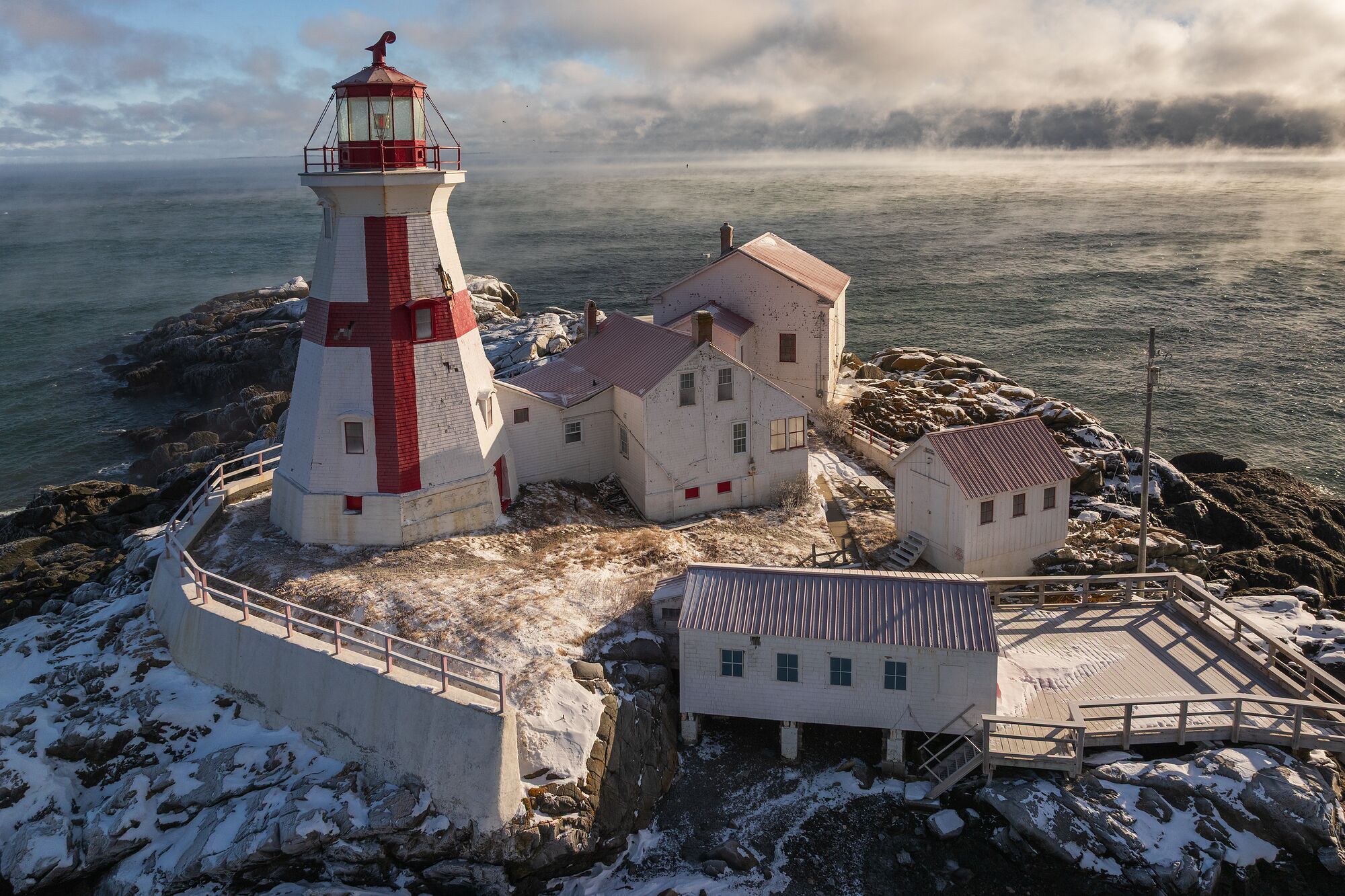 Sea Smoke at Head Harbour Lighthouse Aerial