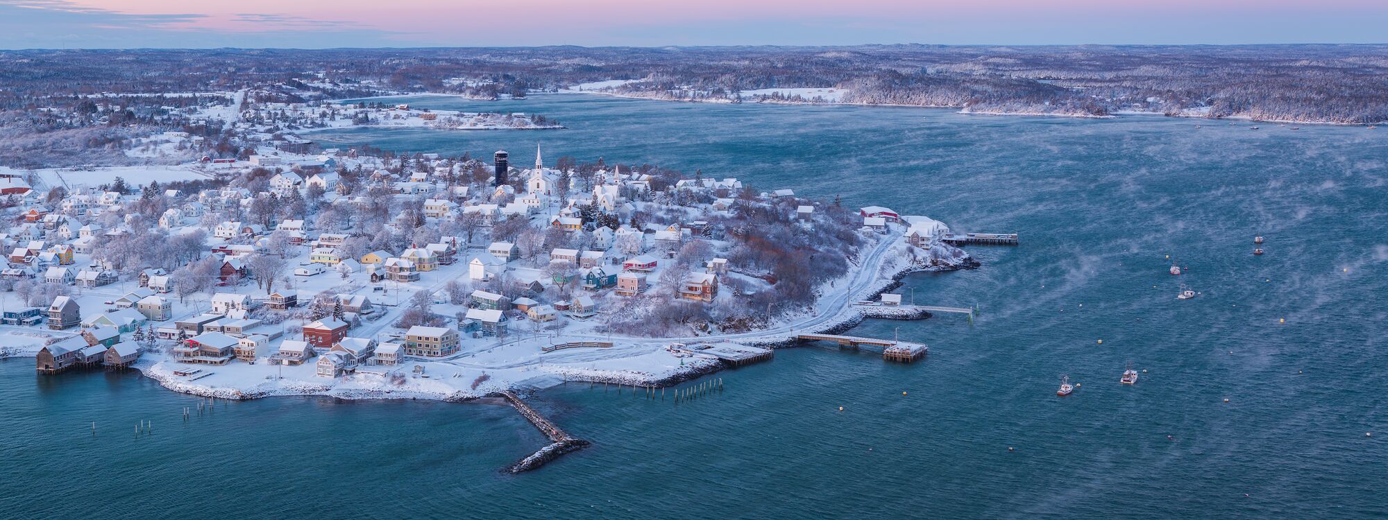 Lubec Winter Aerial Panorama