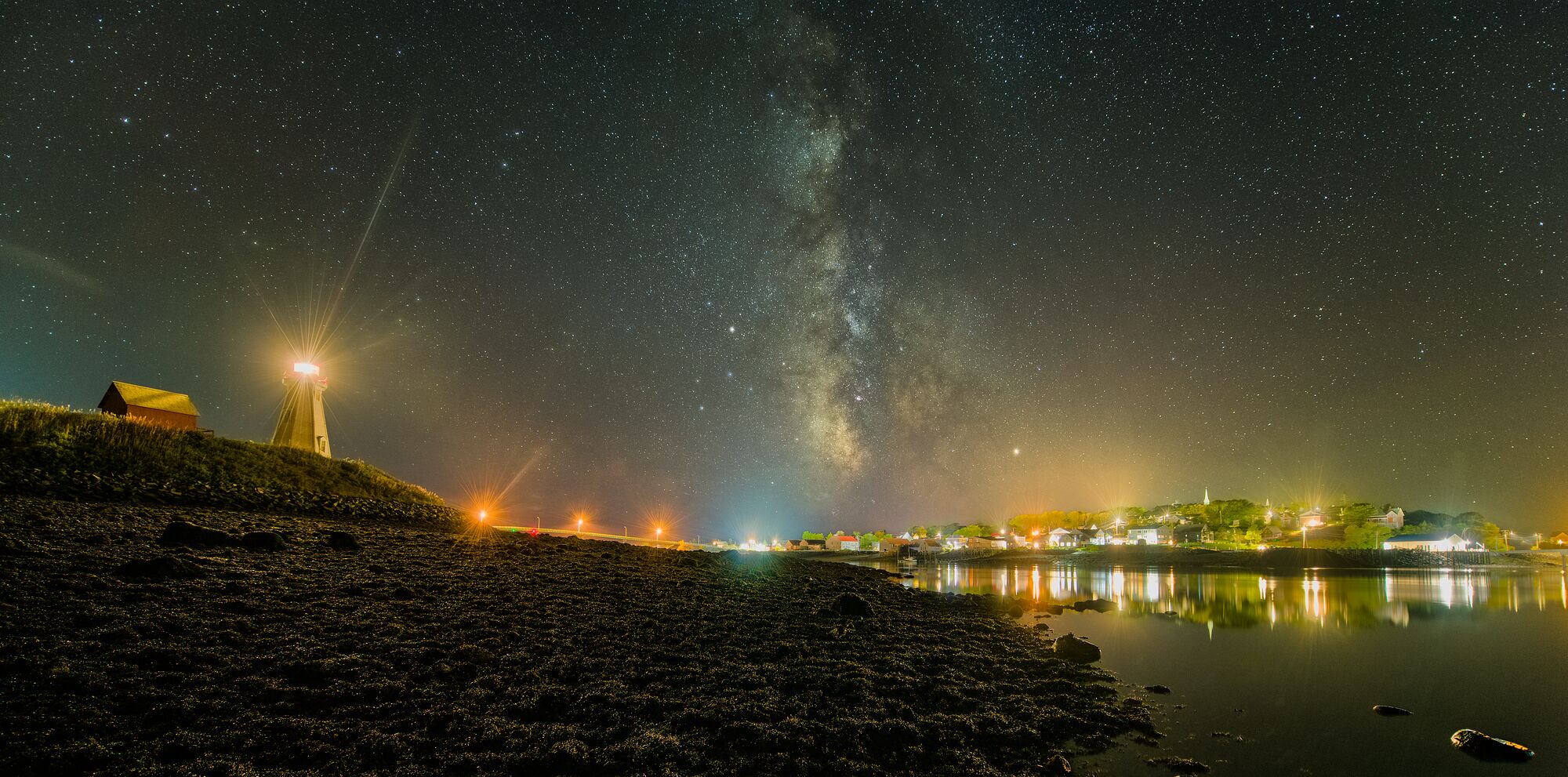 Milky Way over Lubec and Mulholland Lighthouse