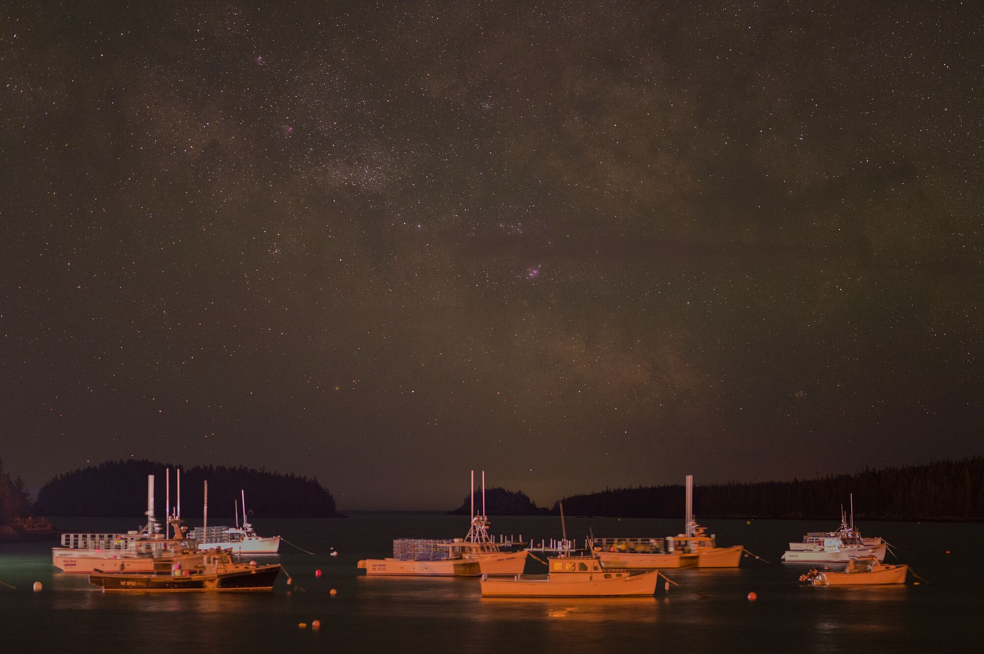 Milky Way Over Lobster Boats in Cutler Harbor - unedited raw file