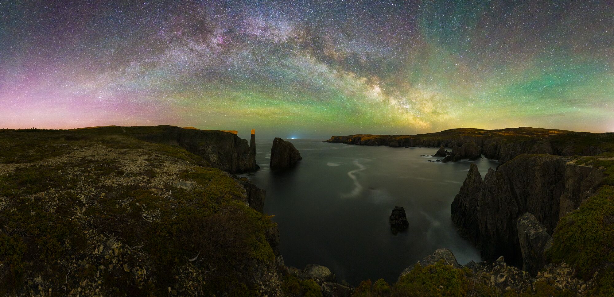 Milky Way Over Cable John Cove - stitched panorama