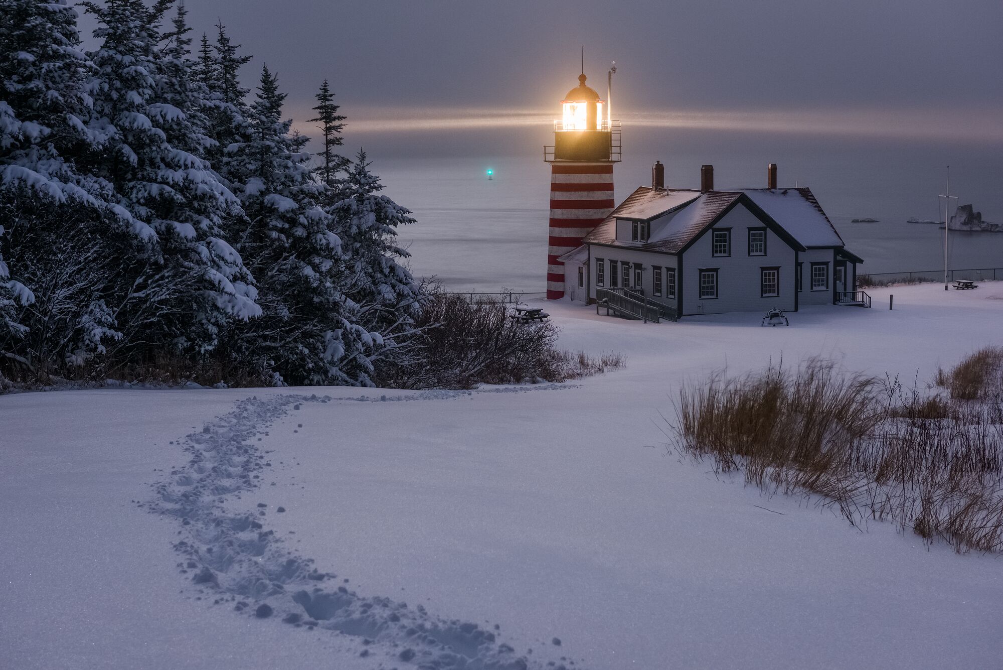 Snow at West Quoddy Head Lighthouse