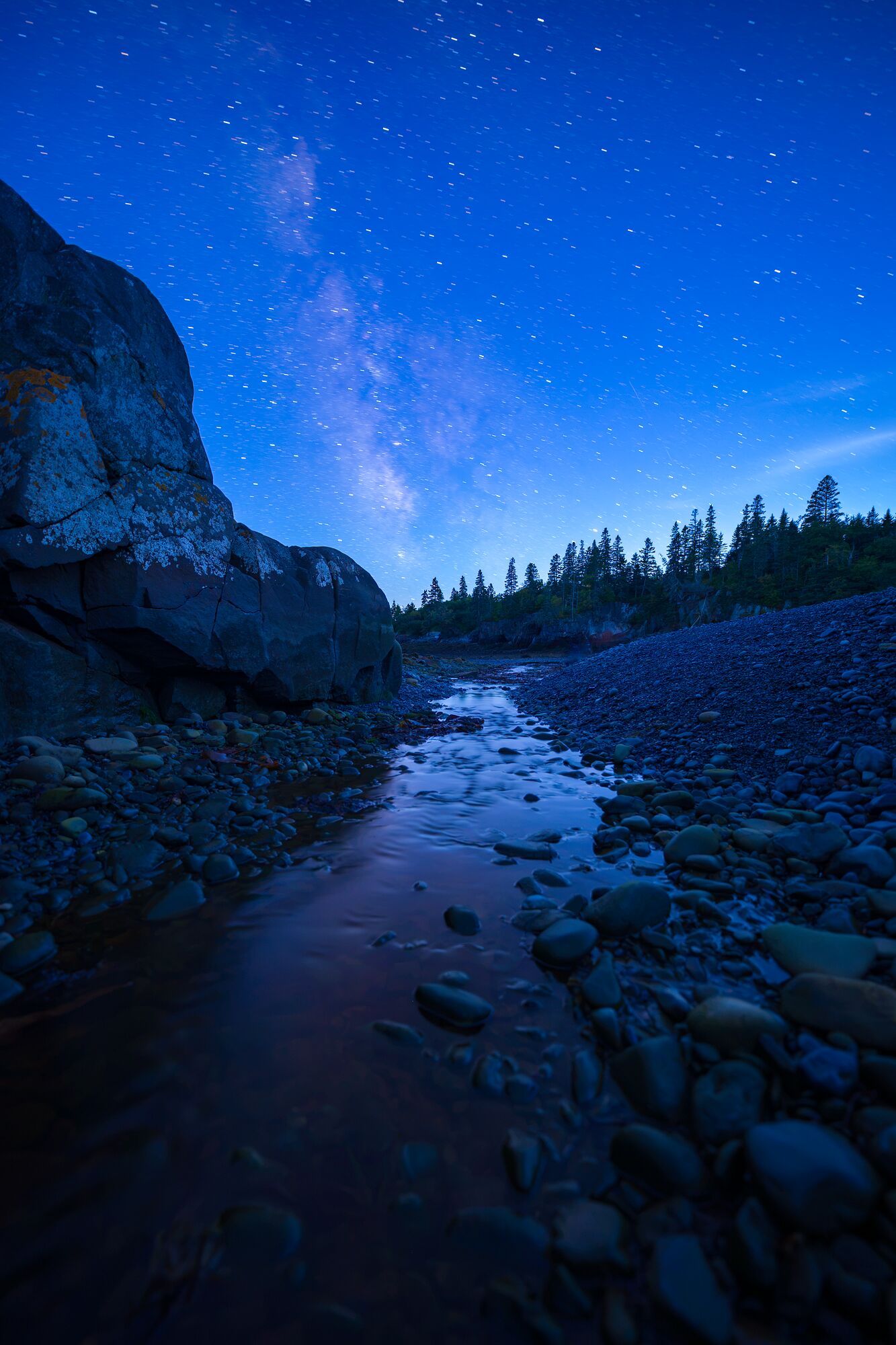 Blue Hour Milky Way Over a Cobblestone Beach