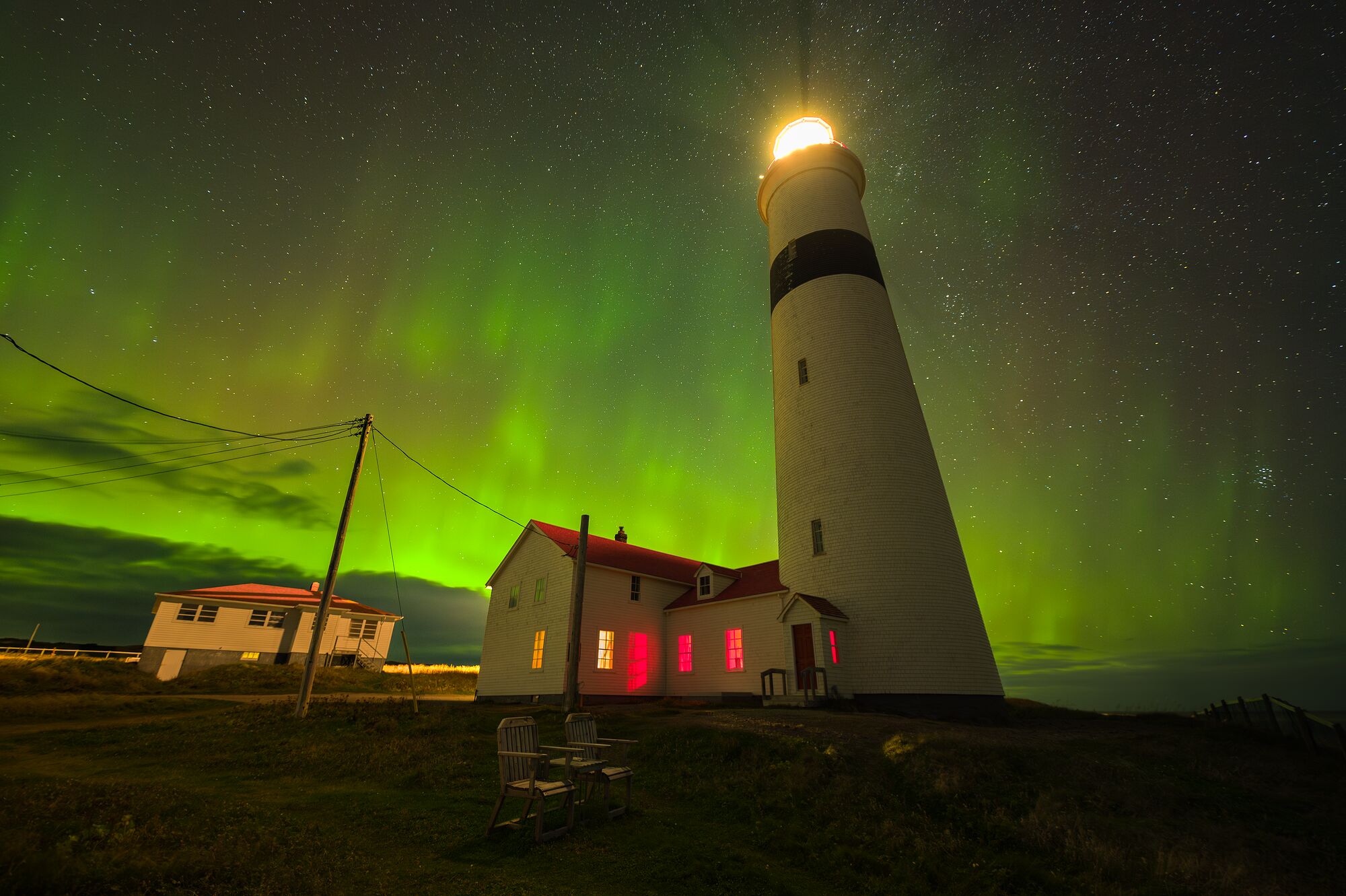 Aurora over Point Amour Lighthouse