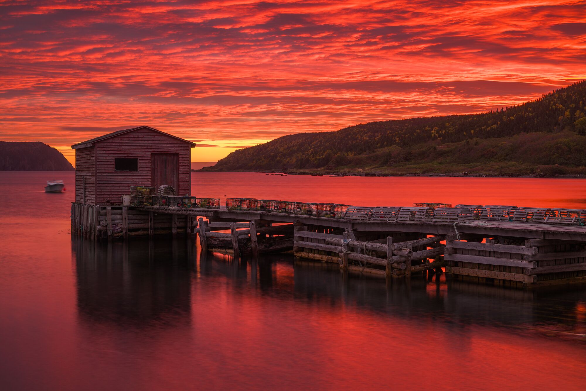 Fiery Sky over Fishing Stage