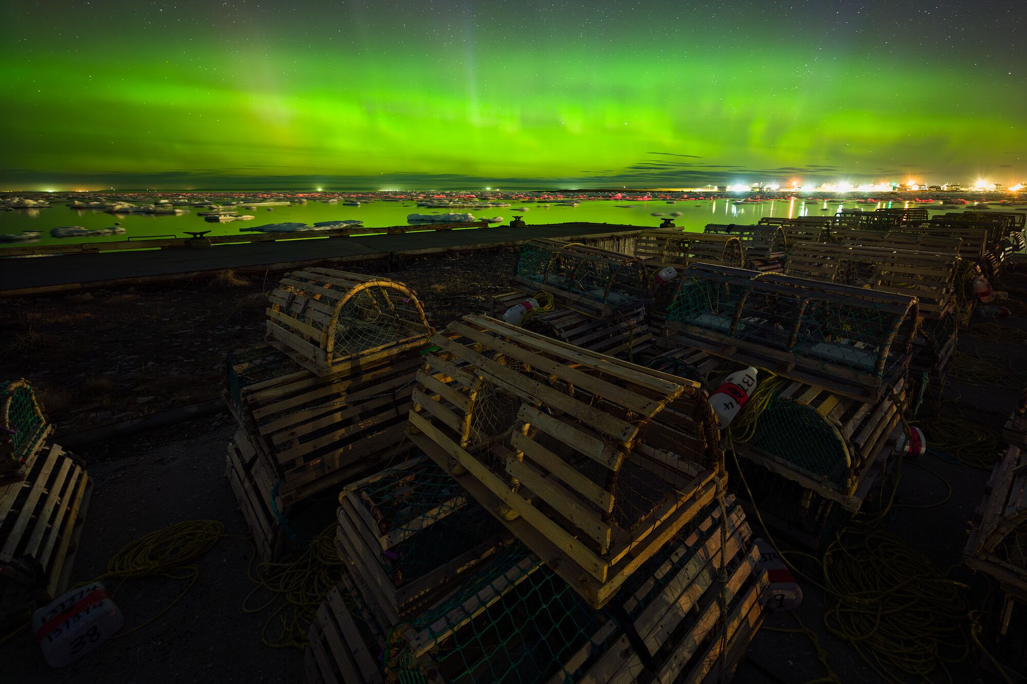 Aurora Over Wooden Lobster Traps
