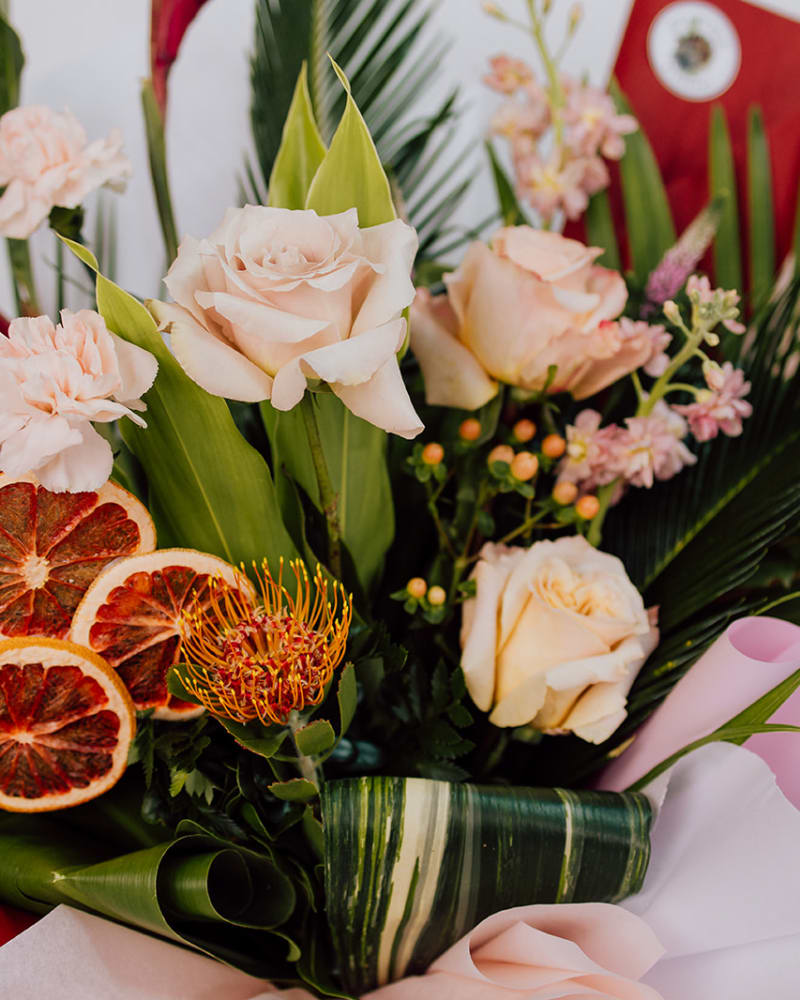close up of flowers and fruit 