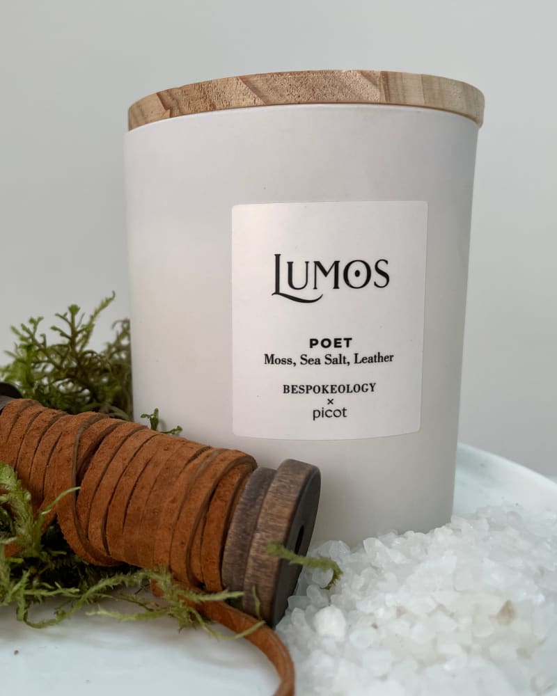 Lumos Poet candle with leather and sage