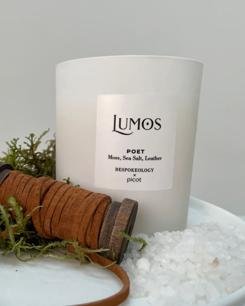 Lumos Poet candle with leather and sage