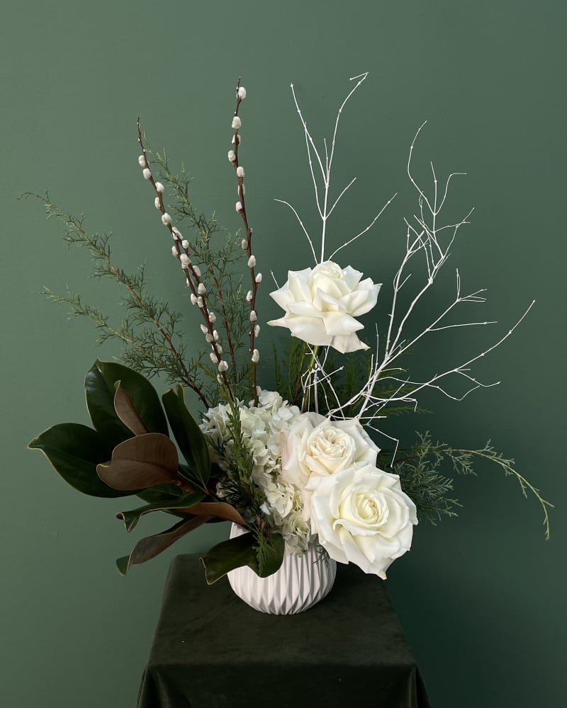 white rose arrangment