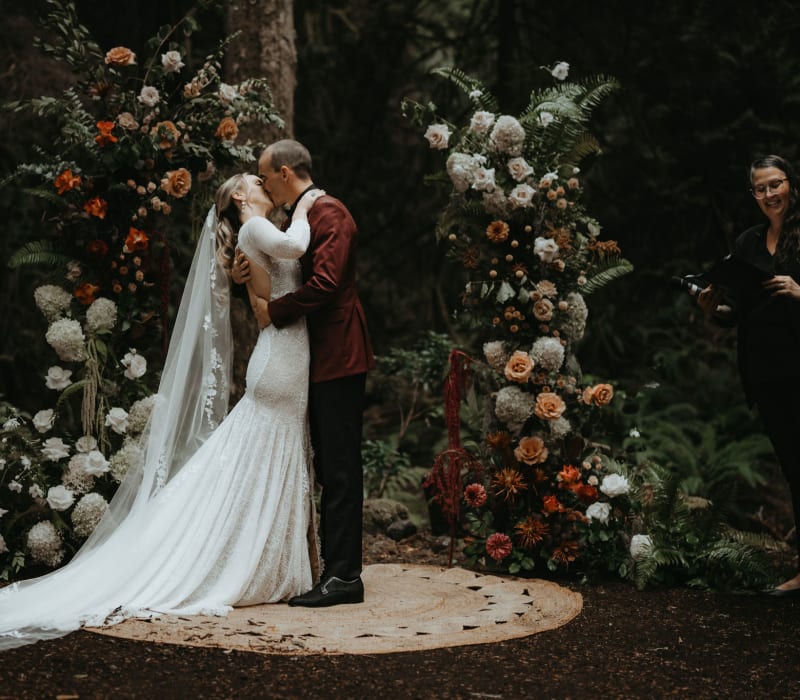 Conference stage backdrop with florals