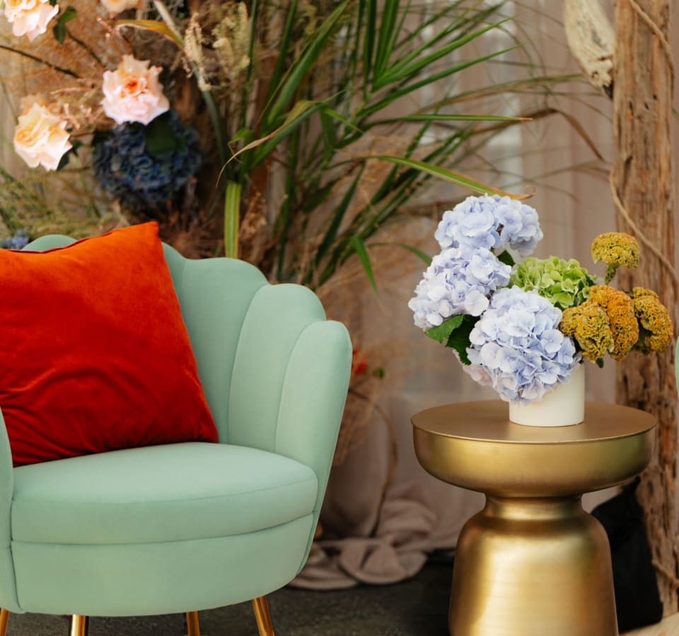 A fresh floral arrangement in a bright modern office