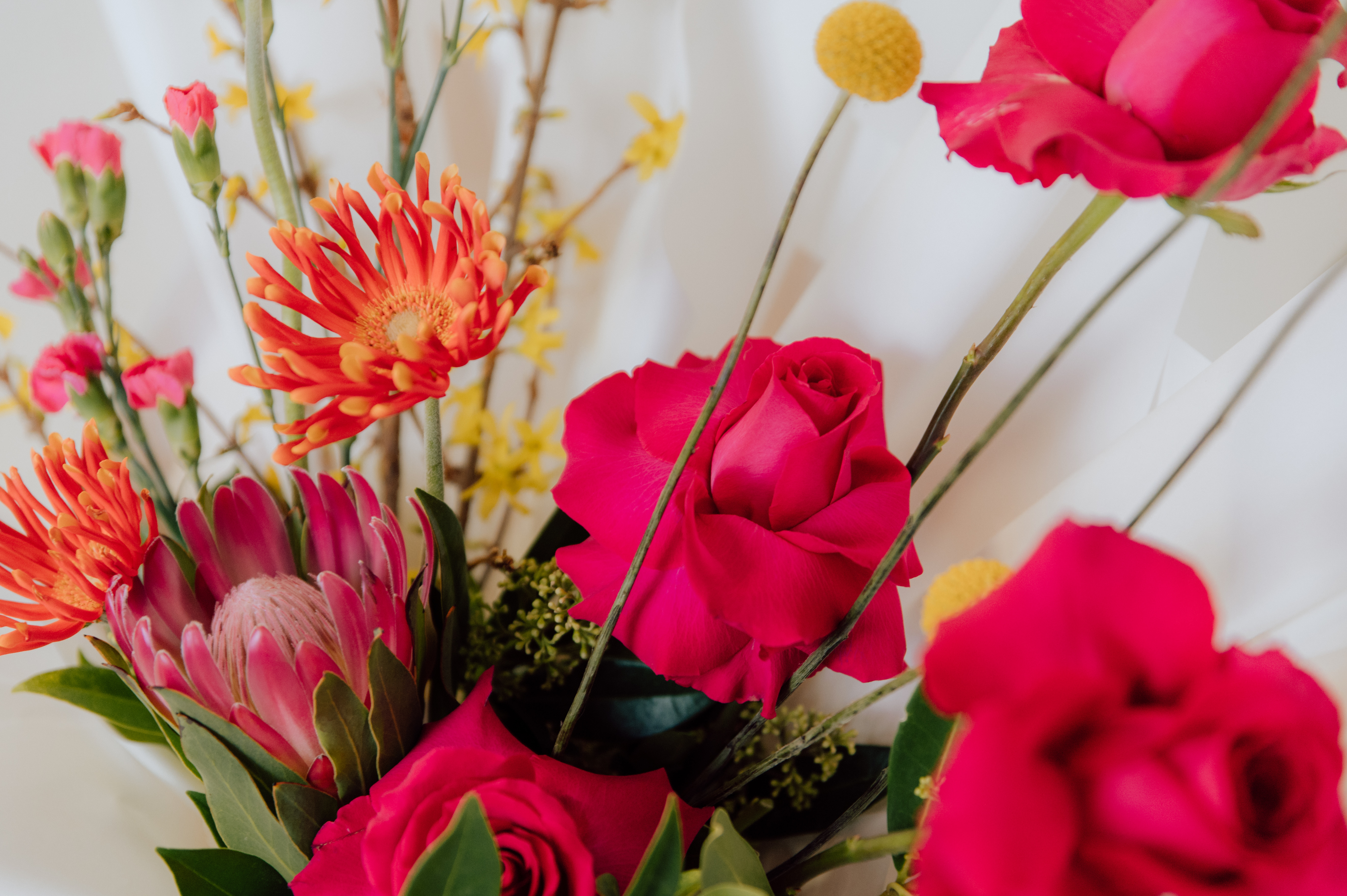 Colourful bouquet with tropical colors