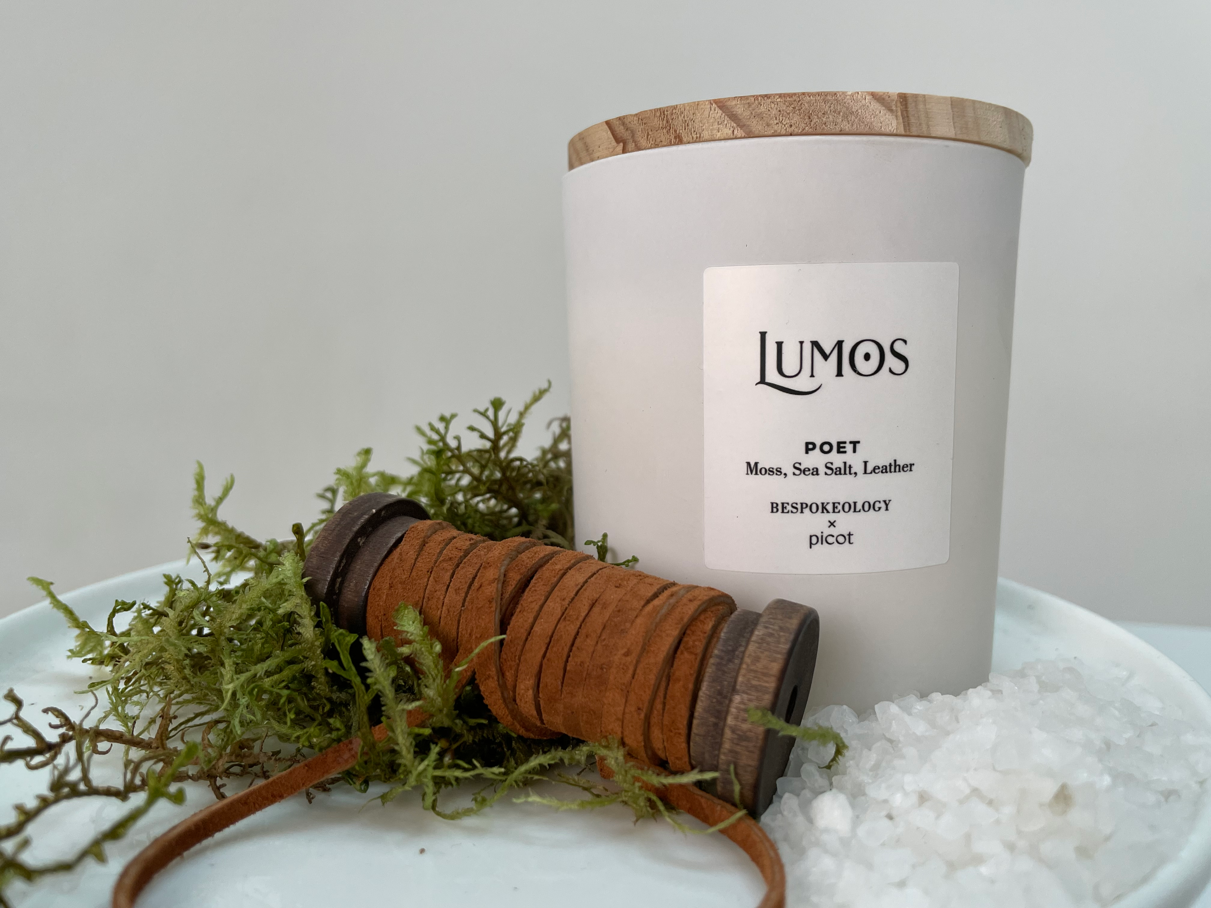 Lumos Poet candle with leather and sage