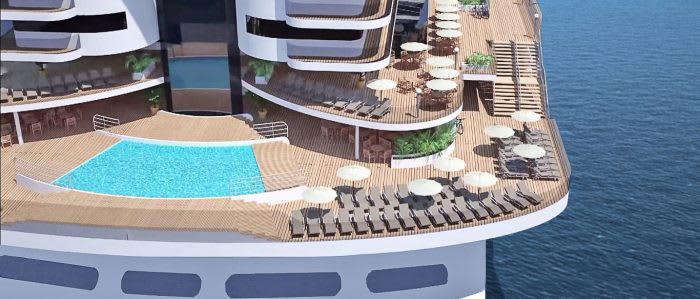 härliga restauranger, caféer, barer, soldäck och poolområden