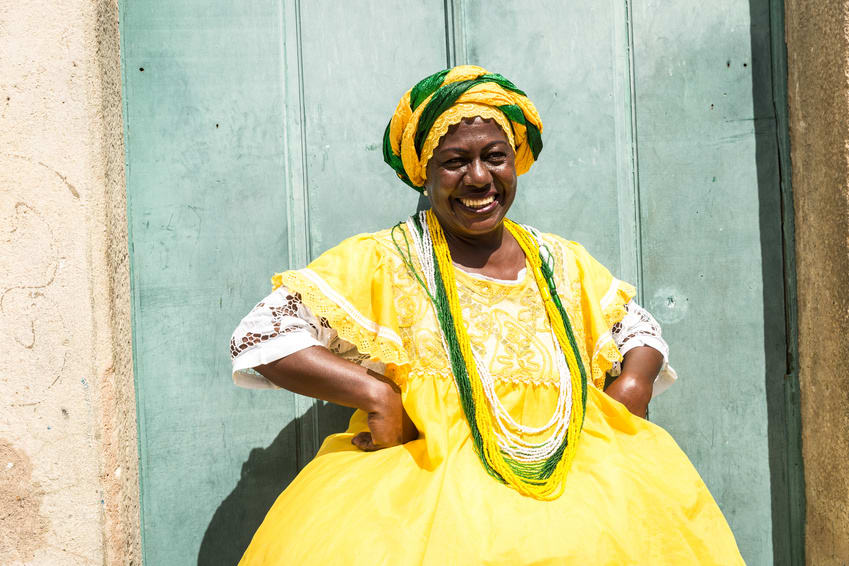 Brazilian woman of African descent wearing traditional clothes from the state of Bahia, Brazil