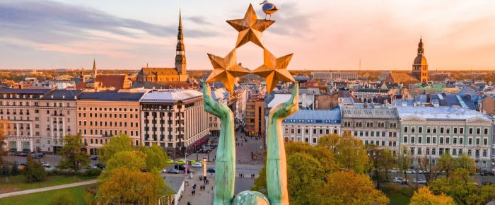 Panorama aerial view on old town of Riga, Latvia