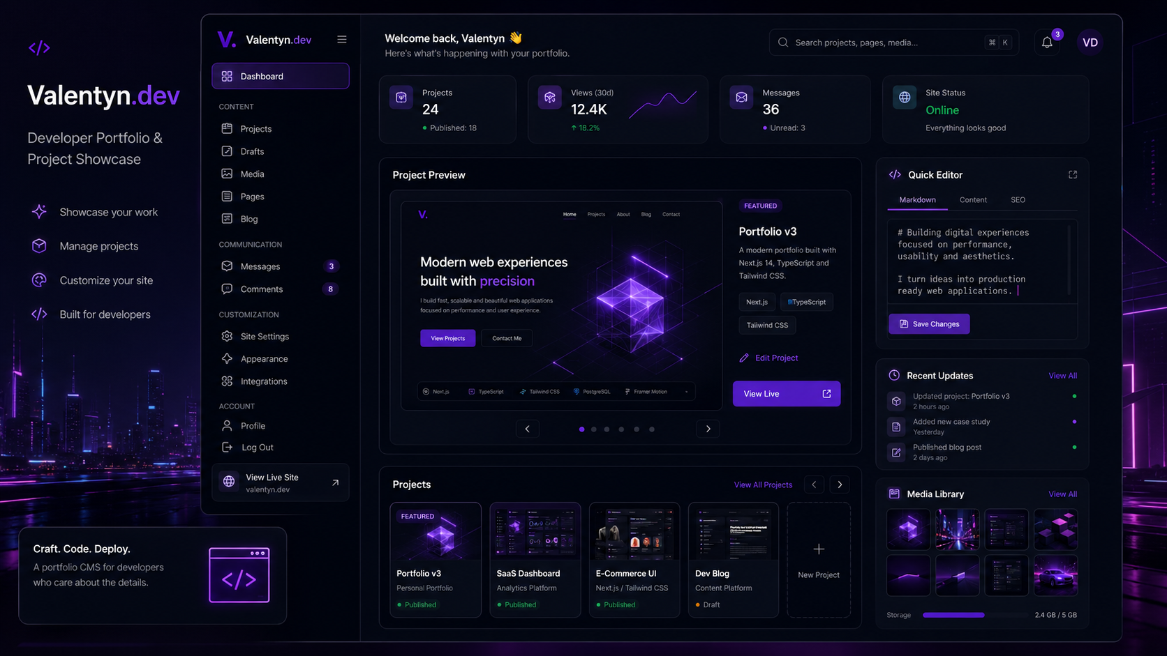 Valentyn.dev — A live portfolio I can manage myself.