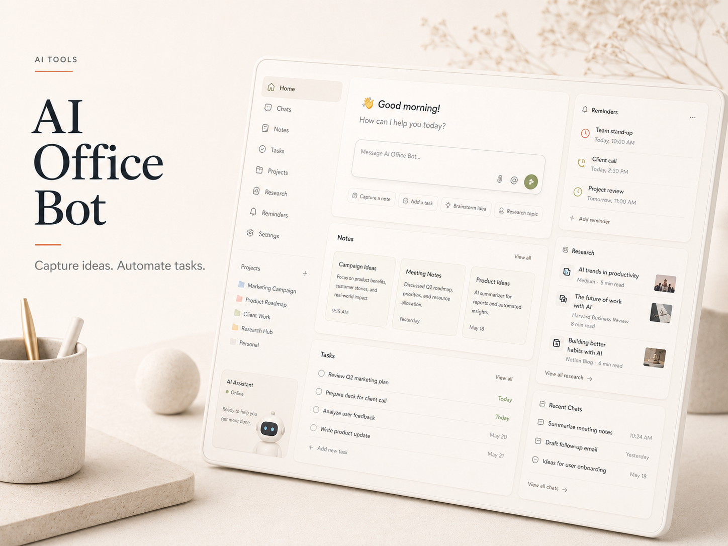 AI Office Bot — Capture ideas. Automate tasks.