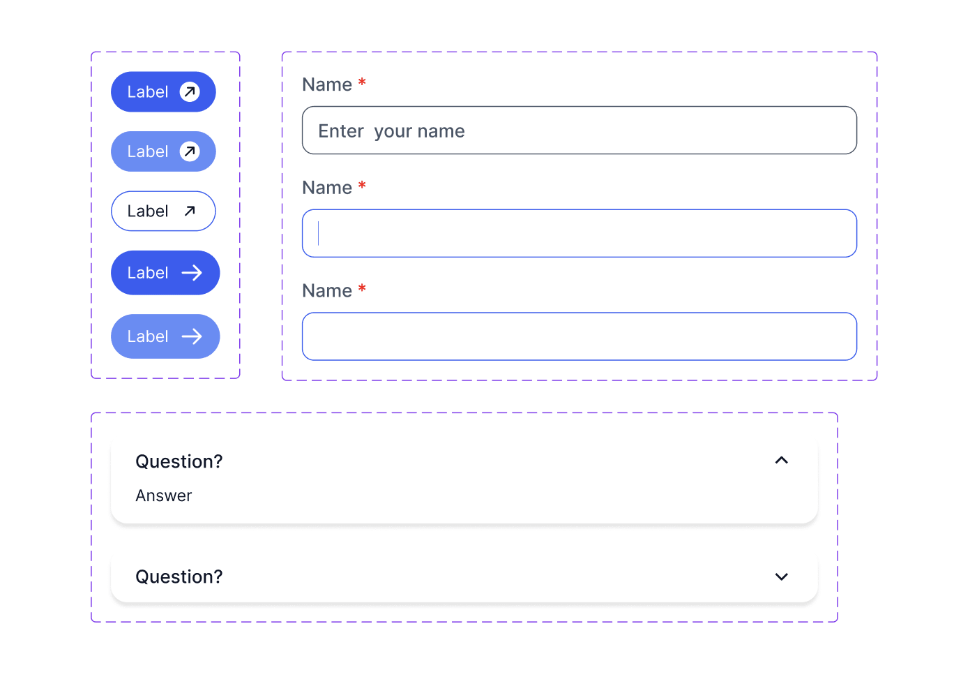 Components - button, input-field, and dropdown faqs