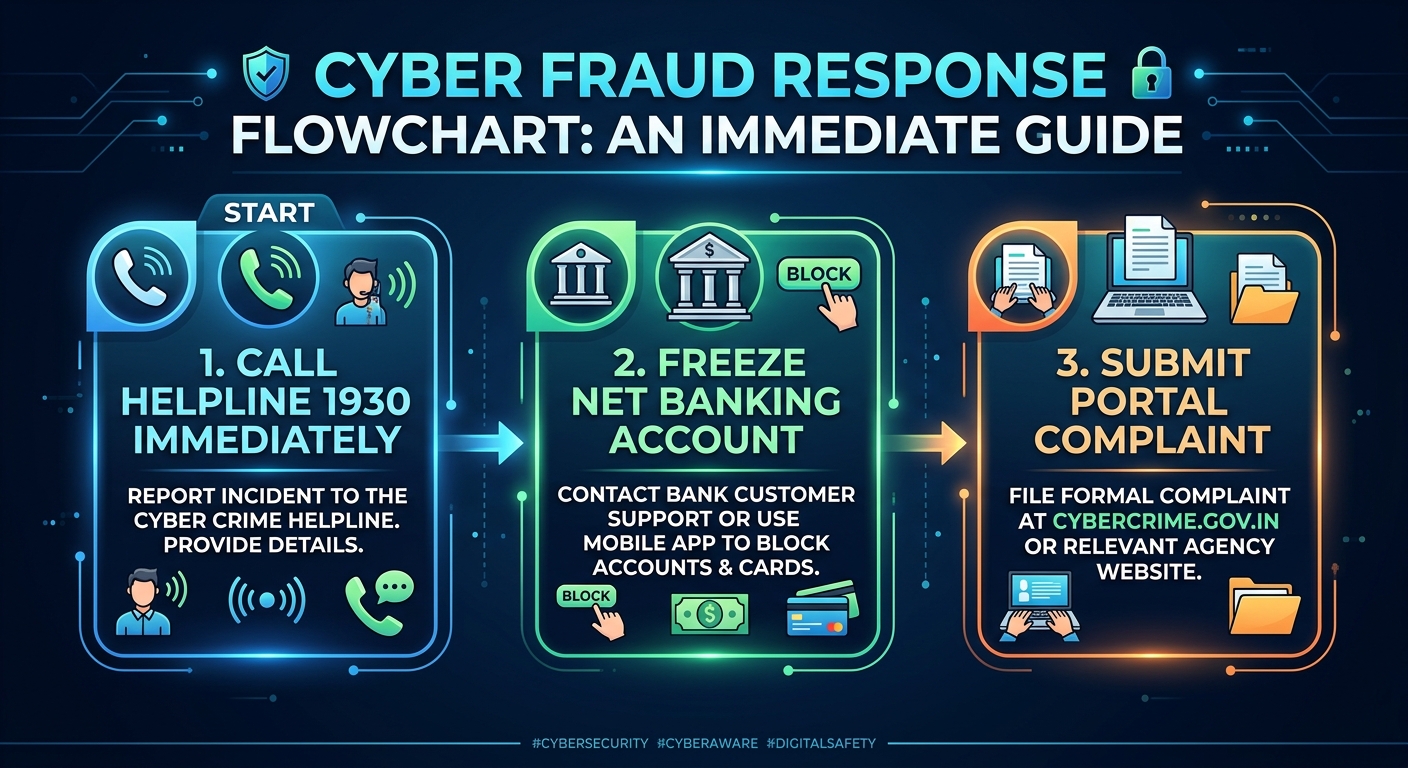 Flow chart showing steps to take after experiencing digital financial fraud.