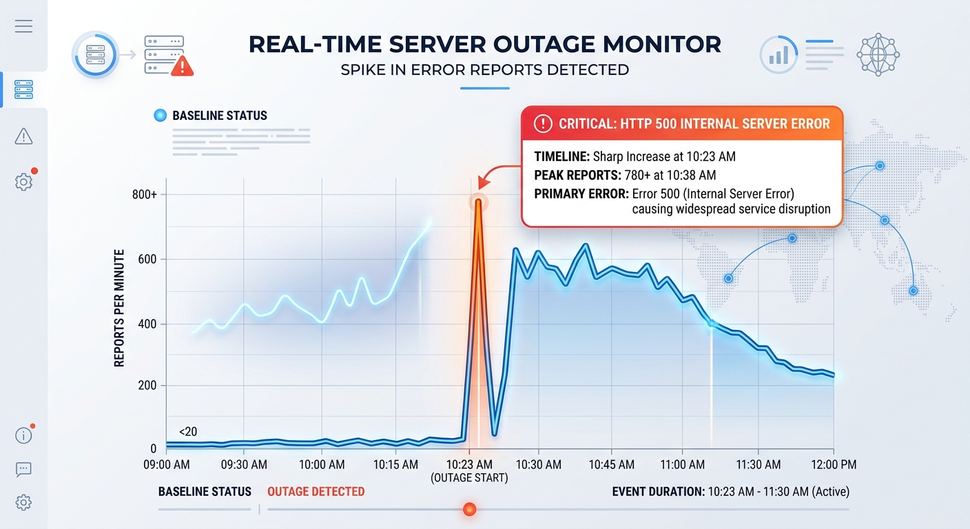 Graph showing a sudden spike in Google Search service outage reports.