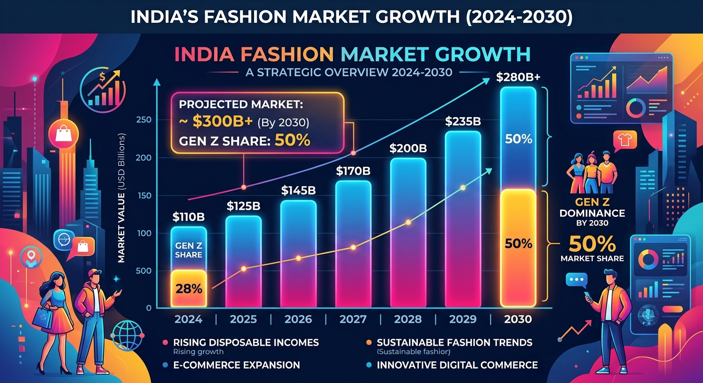 Infographic showing the projected dominance of Gen Z in the Indian fashion market by 2030.