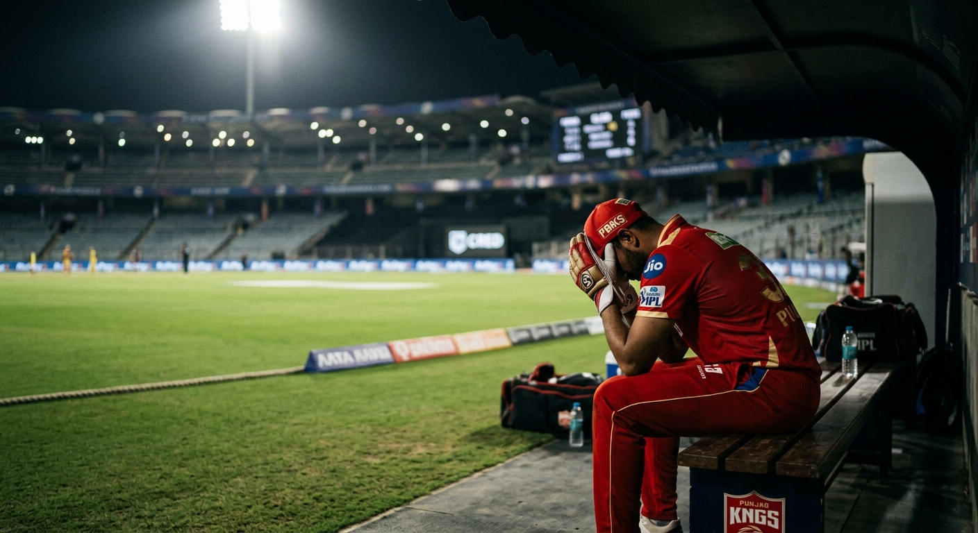 A dejected cricket player from the Punjab Kings sitting alon