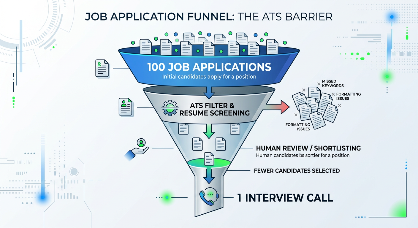 A funnel infographic representing the low success rate of tech job applications in 2025.