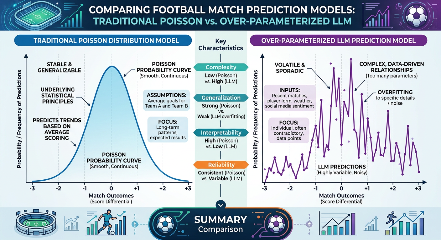 Infographic showing statistical reliability of standard models versus LLM-based predictions.