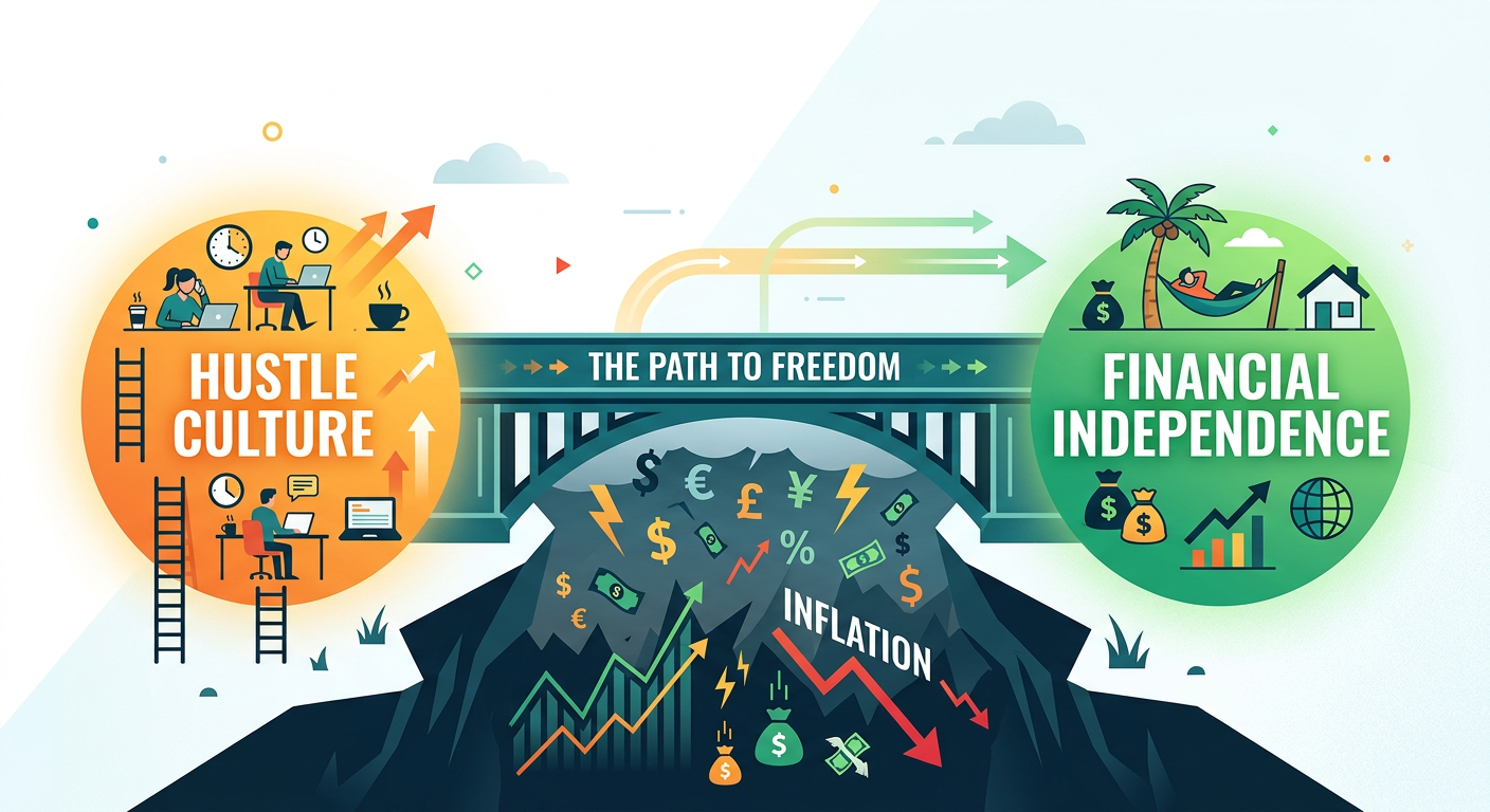 A stylized infographic comparing traditional savings rates versus the complexities of Indian inflation for retirement planning.