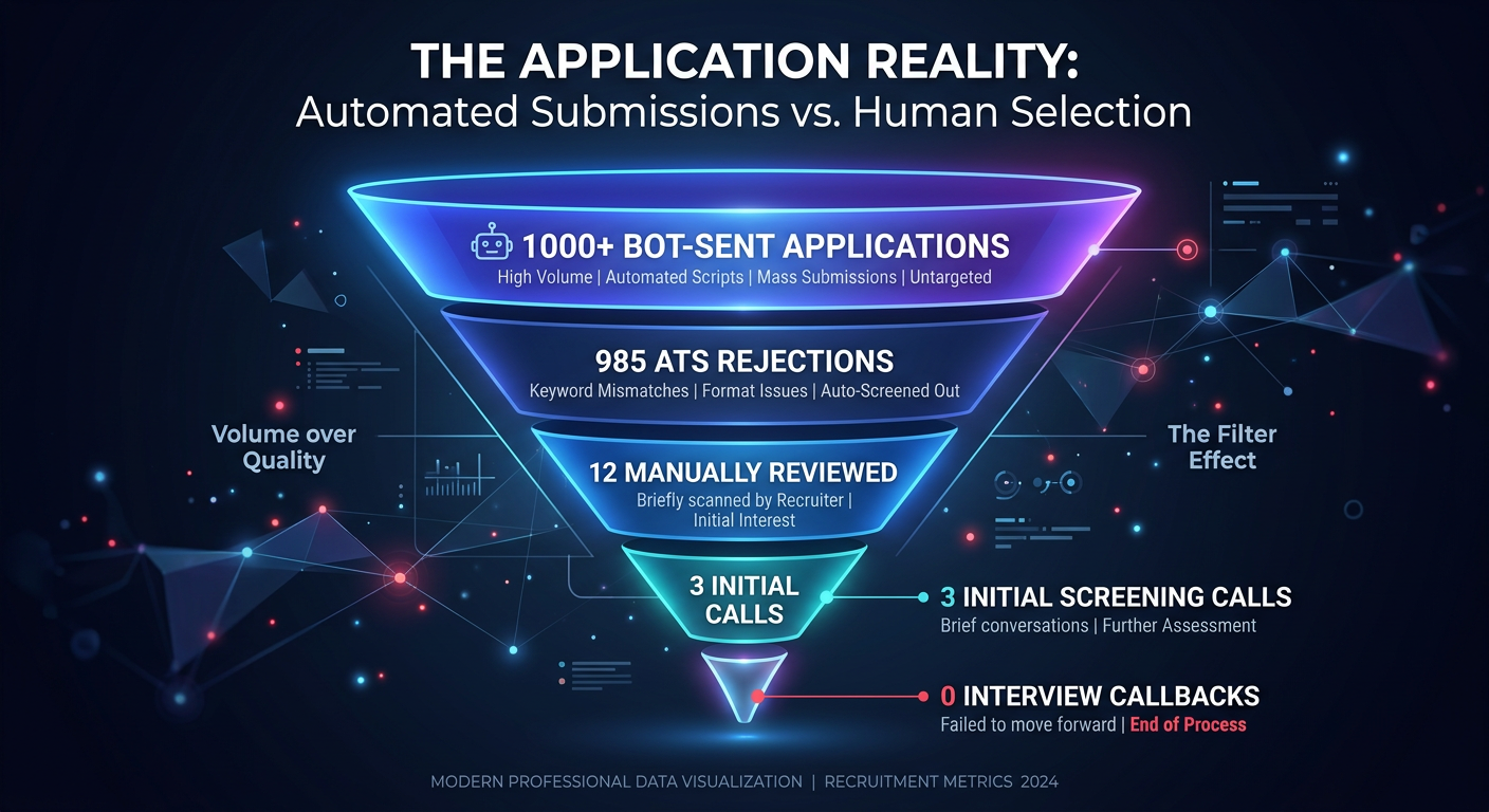 An infographic showing that high-volume automated job applications result in near-zero interview conversions.