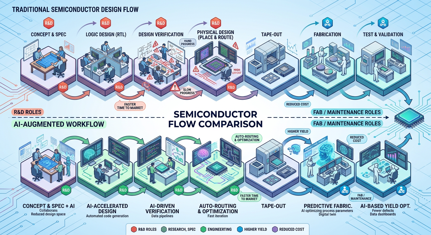 Infographic showing the difference between Chip Design and Fab/Maintenance career pathways for ECE graduates.