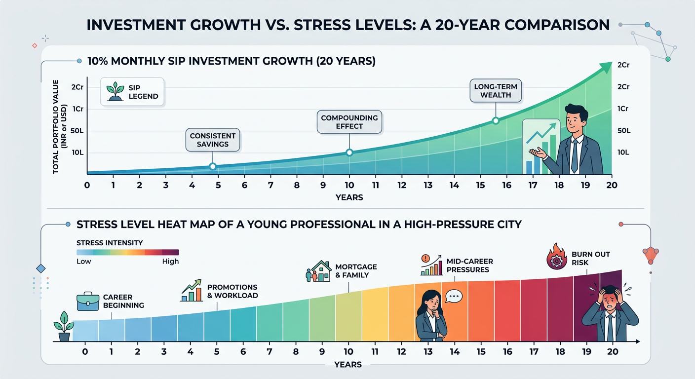 Graph showing investment growth versus stress levels over two decades.