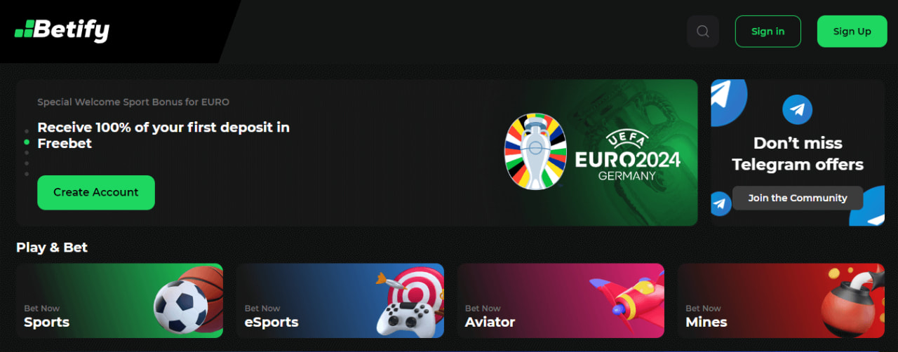 Betify casino - offizielle Webseite Banner