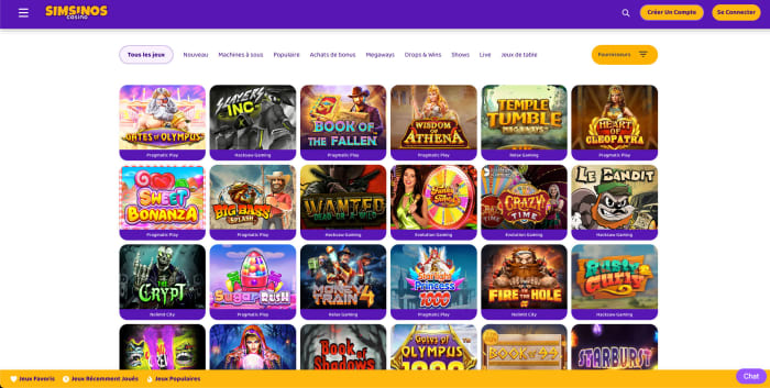 Simsinos casino en ligne 3 000+ machines à sous