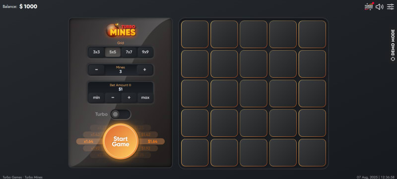 Turbo Mines Turbo Games — تجربة مجانية للجوال