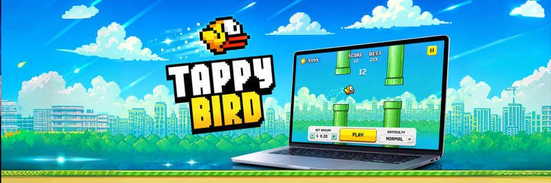 Bannière Tappy Bird 100HP Gaming — mini-jeu crash arcade