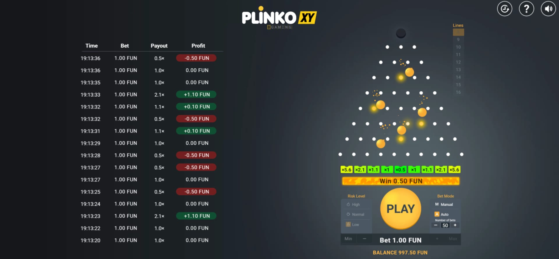 Plinko XY BGaming — mobilní demo zdarma