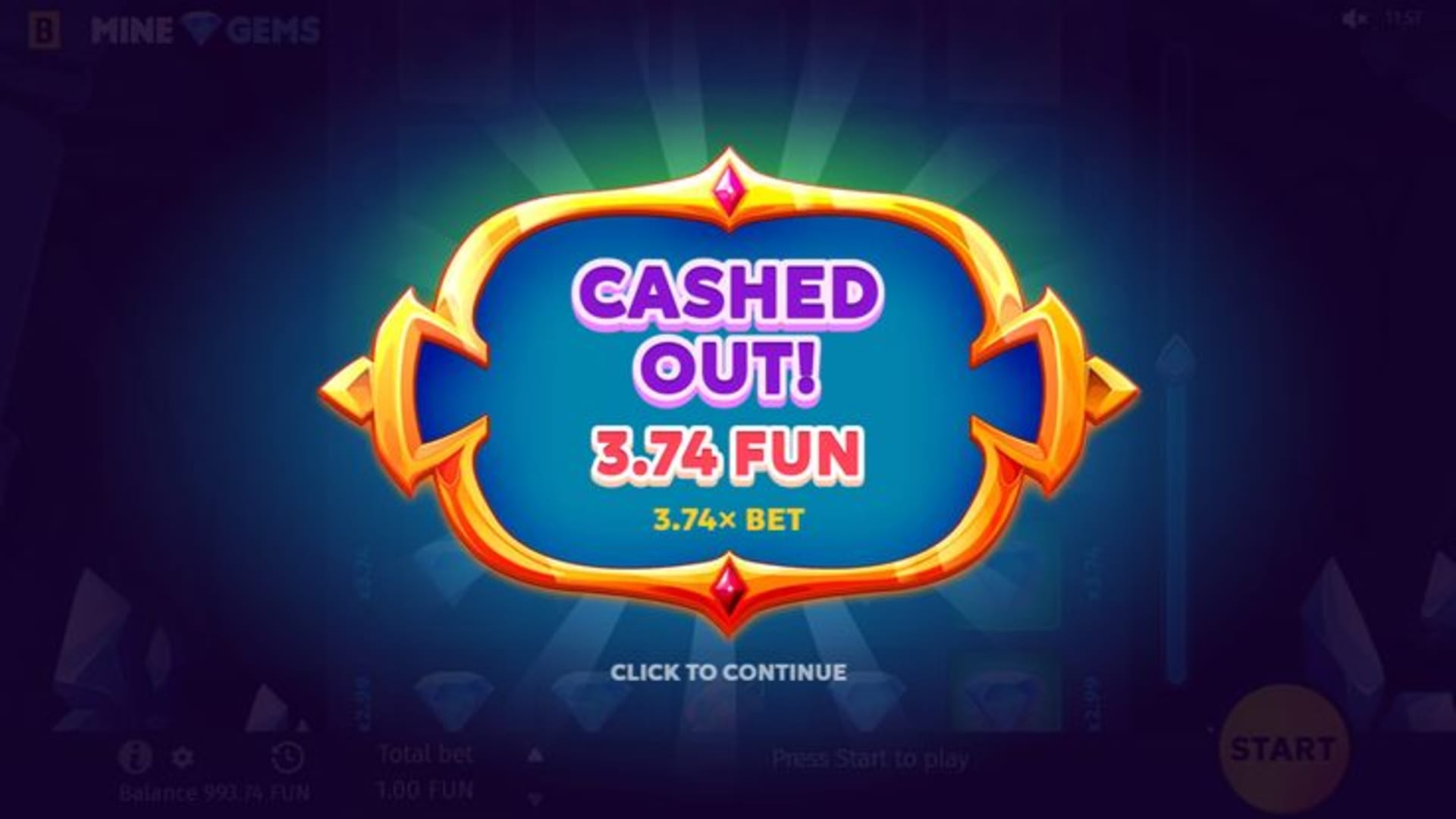 Mine Gems BGaming — multiplicateur
