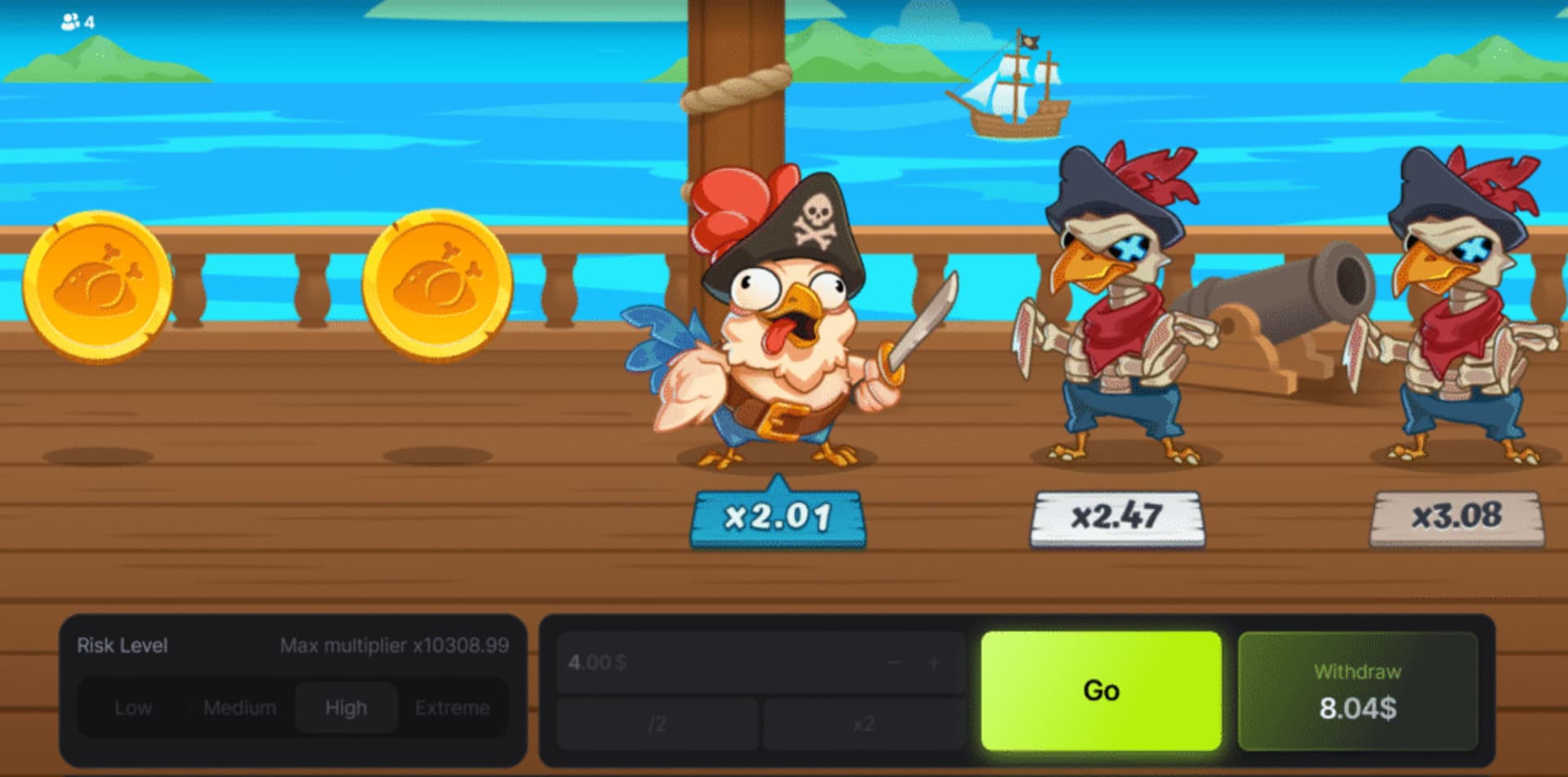 Chicken Pirate Route gameplay — multiplicateur RTP 97%