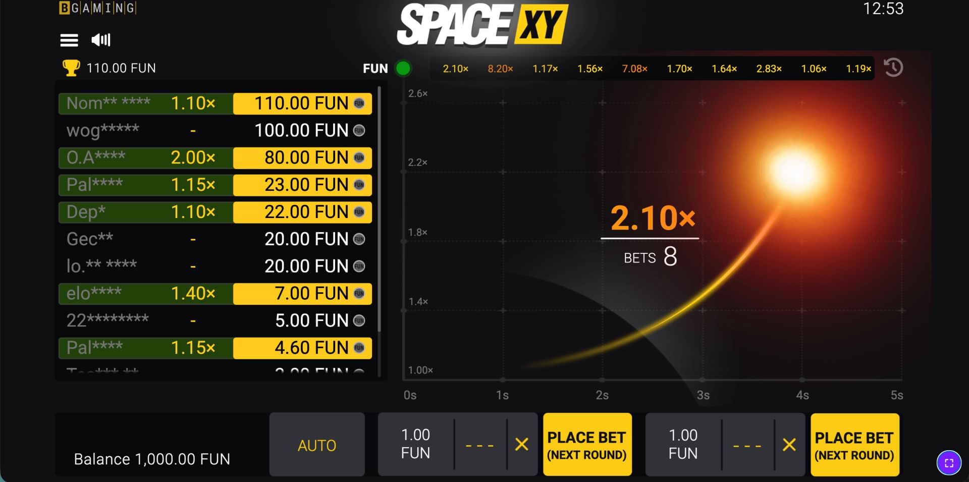 Space XY BGaming — multiplicateur casino
