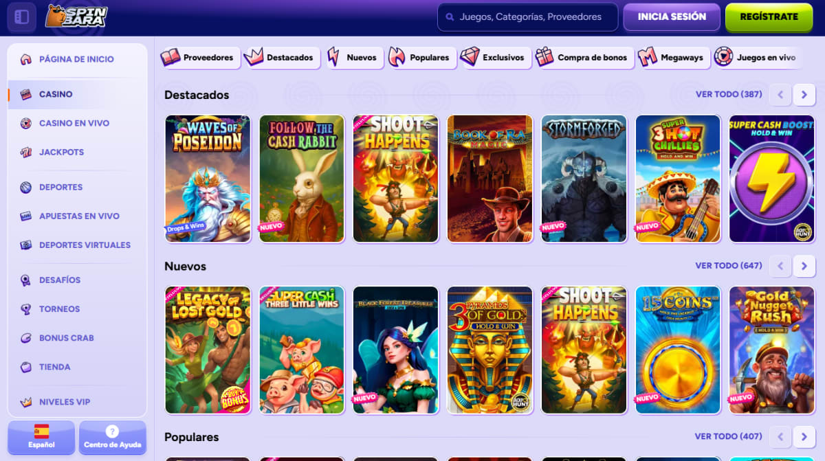 Spinbara Casino herní lobby online