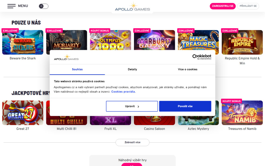 Apollo Casino bonus za registraci